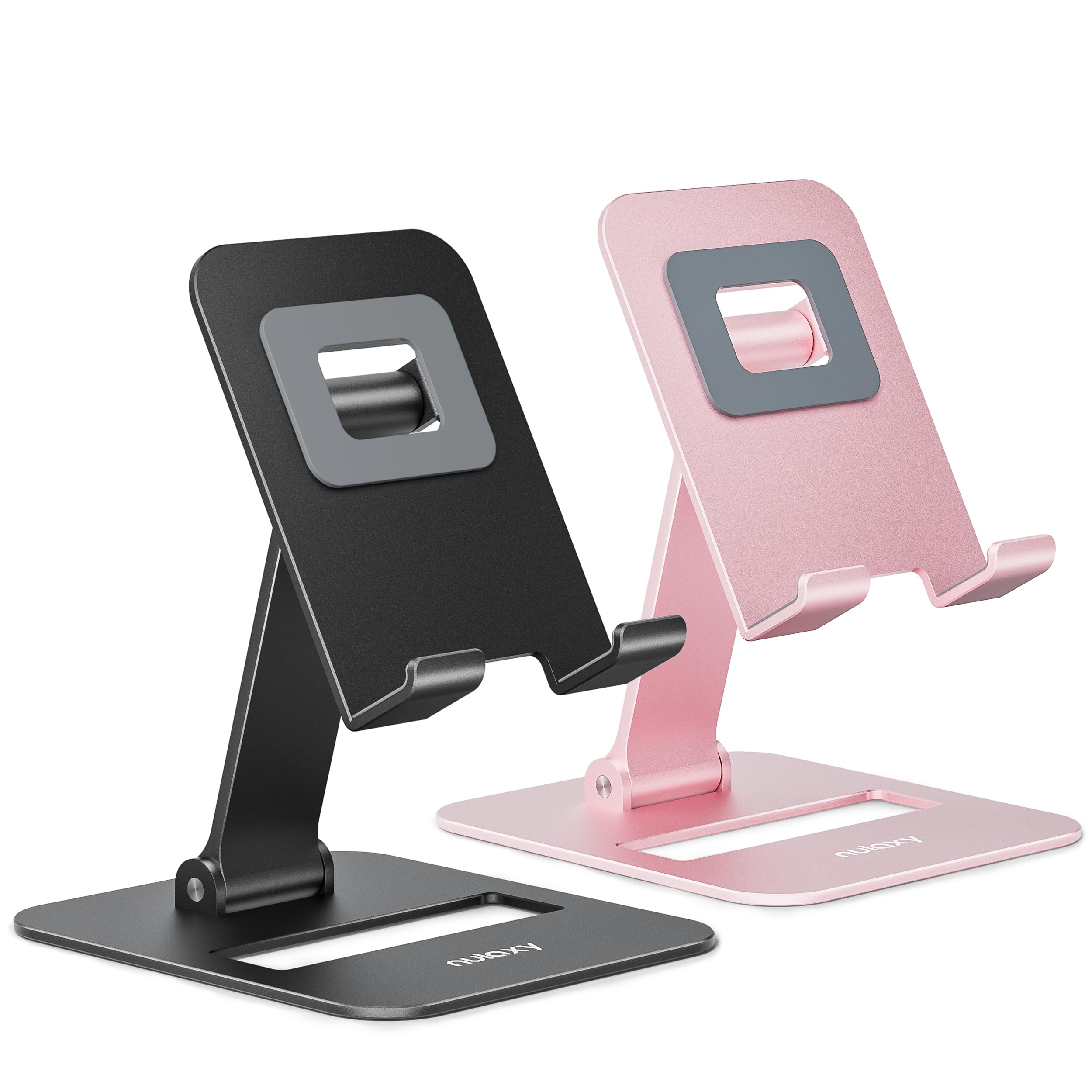 Nulaxy 2 Pcs Aluminum Dual Folding Cell Phone Stand for Desk Black&Rosegold | He