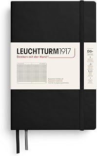 LEUCHTTURM1917 - Notebook Hardcover Paperback B6+ - 219 Numbered Pages for Writing and Journaling (Black, Squared)