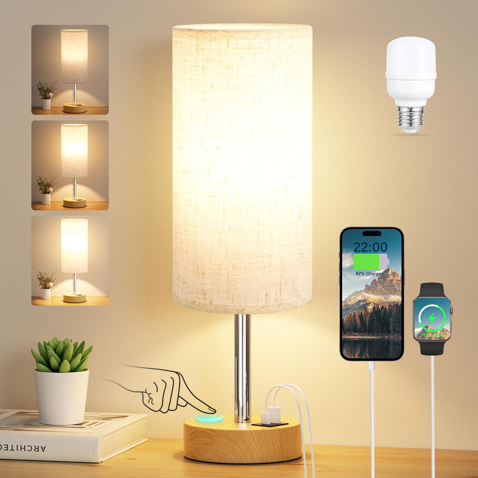 Aooshine Bedside Lamps, Table Lamp for Living Room Bedroom, Touch Dimmable | Tou