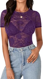 LYANER Women's Floral Lace Sexy Y2k Tee Tops