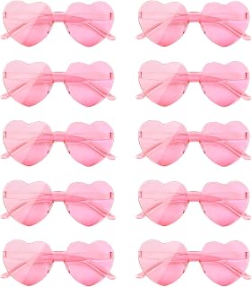 NACHLYNN 10 Pairs Heart Shaped Sunglasses Valentine's Day Women Rimless Candy Color Party Glasses