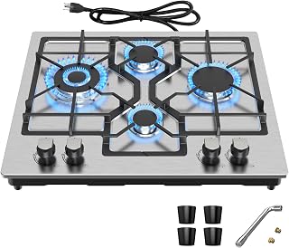 Nafewin 24 Inch Gas Cooktop, Built-in Propane Stove Top with 4 Burners, NG/LPG Convertible Stainless Steel Stovetop with Thermocouple Protection Easy to Clean