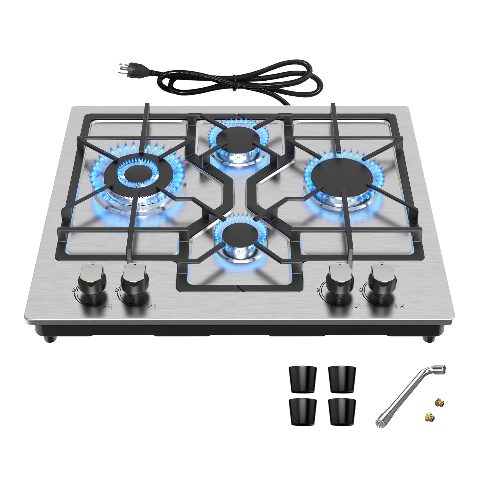 Nafewin 24 Inch Gas Cooktop, Built-in Propane Stove Top with 4 Burners, NG/LPG C
