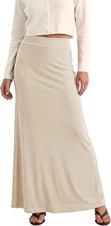 EXCHIC Women's Comfort Thickened High Waist Maxi Skirt Elastic Knit Long Skirts