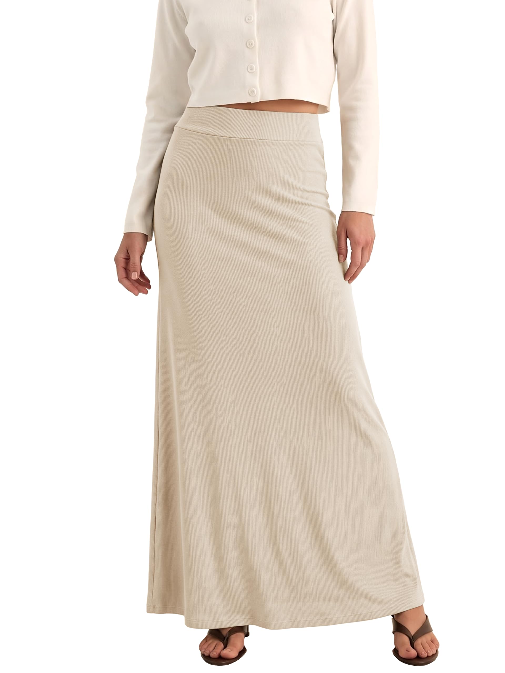 EXCHIC Women's Comfort Thickened High Waist Maxi Skirt Elastic Knit Long Skirts