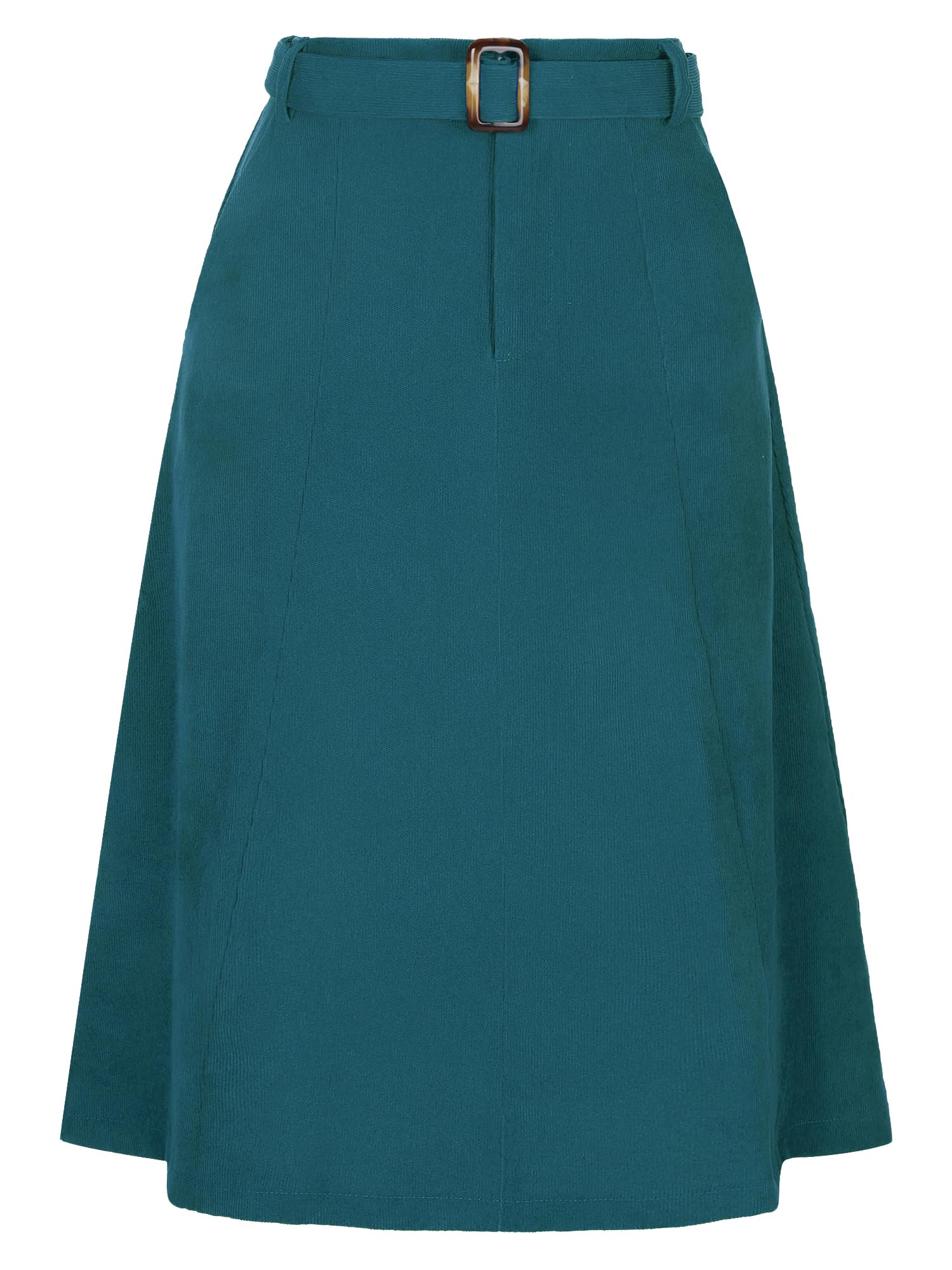 Allegra K Women's High Waist Elastic A-Line Belted Midi Corduroy Skirt