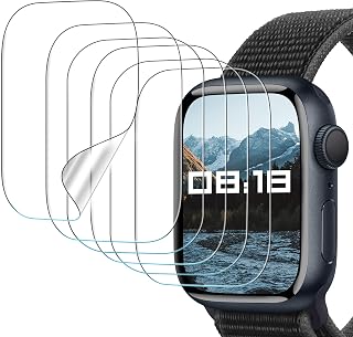 6 Pack Apple Watch Series 9/8/7 Screen Protector 41mm Strong Absorption Flexible TPU Screen Protector Anti-Bubble Scratch HD Replacement Clear Soft Film