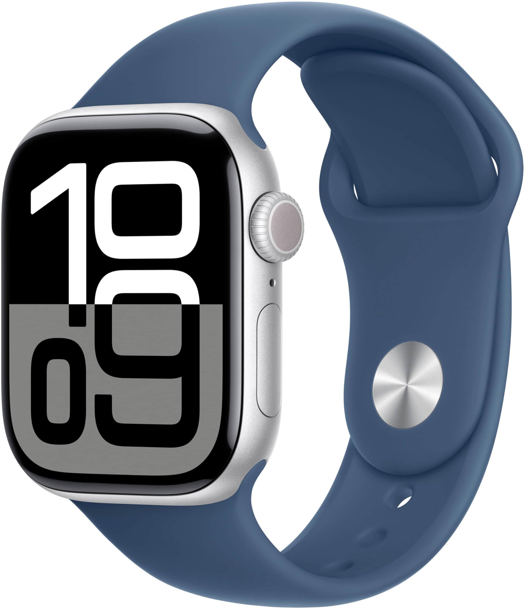 Apple Watch Series 10 [GPS, 46mm] - Silver Aluminum Case with Denim Sport Band, 