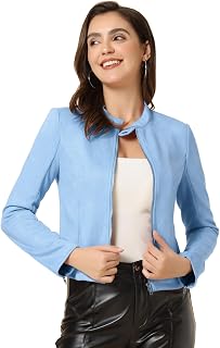 Allegra K Women's Faux Leather Short Biker Jacket with Zip for Motorcycles with Long Sleeves and High Collar