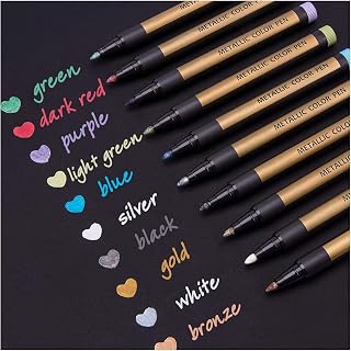DealKits Set of 10 Premium Fine Tip Metallic Marker Pens, Assorted Colours, for Making Cards, DIY Photo Albums, Wedding Guest Books, Paper, Glass, Plastic, Stone