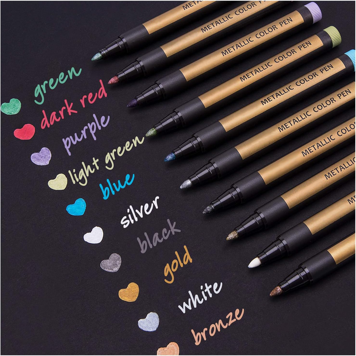DealKits Set of 10 Premium Fine Tip Metallic Marker Pens, Assorted Colours, for 