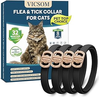 VICSOM Flea Collar for Cats, Flea and Tick Prevention for Cats, 4 Pack | 32 Months Flea and Tick Treatmen For Cats Kittens, Waterproof Adjustable Collars, Soft Lightweight Cat Flea Collar, Black