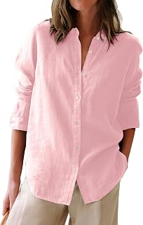 Button Down Shirts for Women Cotton Oxford Shirts Long Sleeve Dress Shirts Collared Blouses Work Casual Solid Tunic Tops