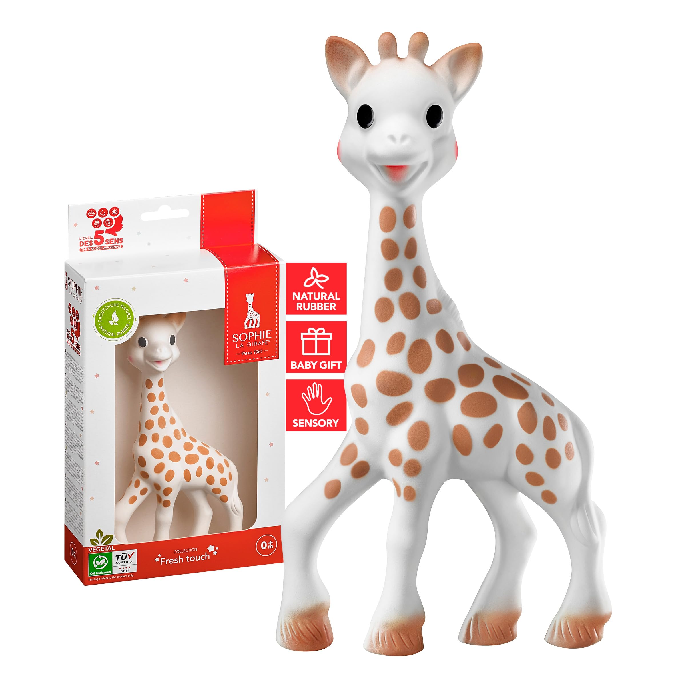Sophie la girafe Baby Teether – 100% Natural Rubber Teething Toy – BPA-Free, Non