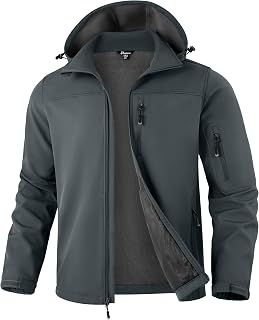 Pudolla Men's Softshell Jacket Hooded Fleece Lined Coats for Outdoor Work