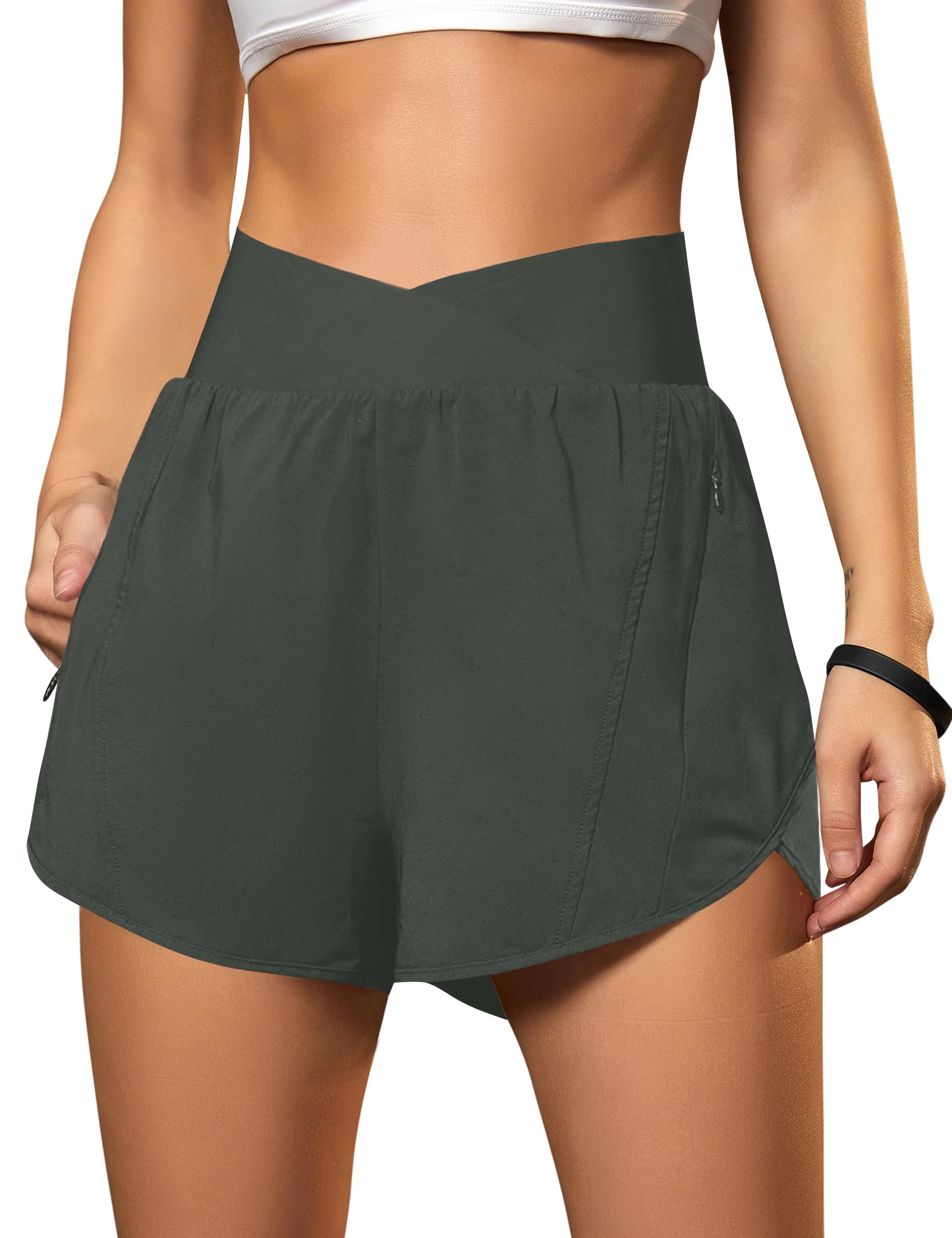 Blooming Jelly Women's Athletic Running Shorts Crossover Gym Workout Shorts
