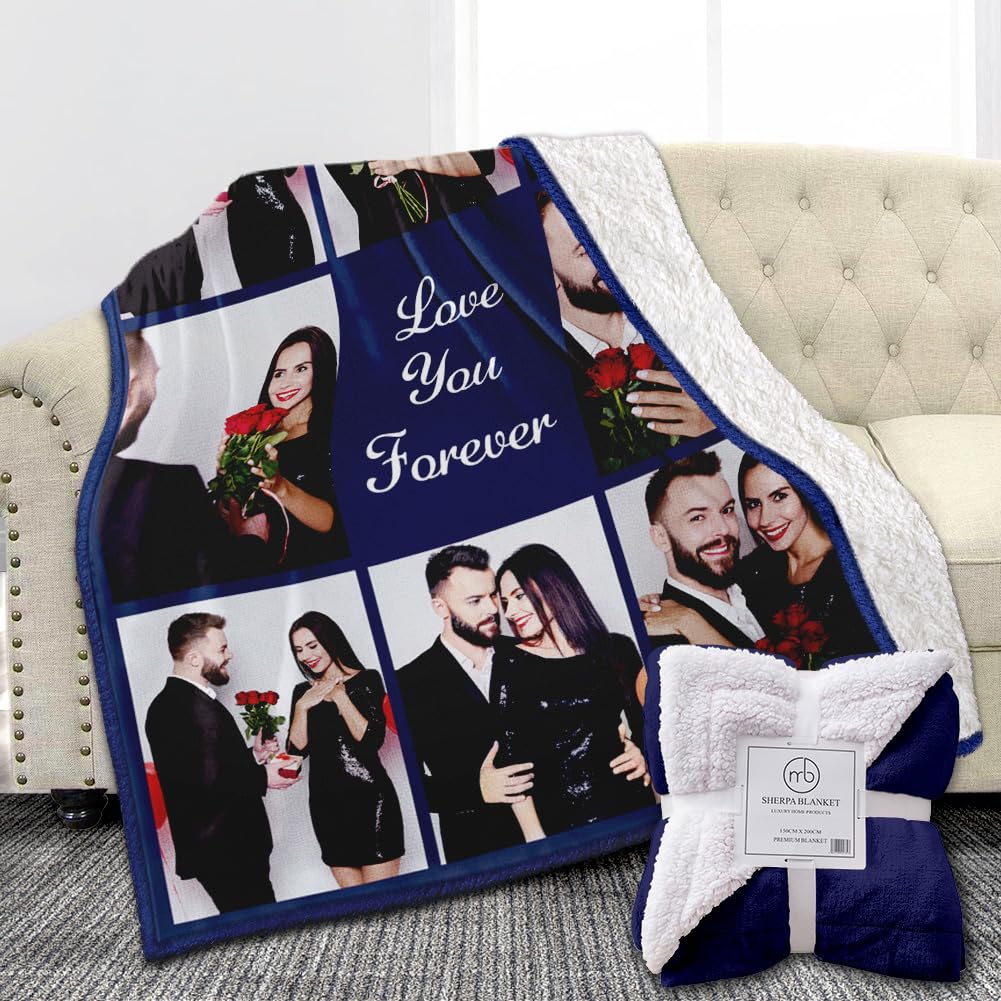 Ships Next Day, Custom Sherpa Fleece Blanket with Photos Text Soft Warm Custom B