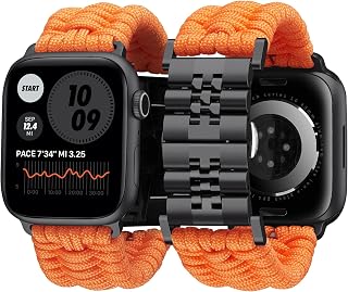BINLUN Compatible with Apple Watch Band 49mm 46mm 45mm 44mm 42mm 41mm 40mm 38mm Paracord Braided Stainless Steel Replacement Strap Fit for iWatch Ultra2 Ultra Series 10/9/8/7/SE2/SE/6 /5/4 3/2/1