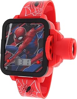Marvel Spider-Man Kids Projector LCD Watch, Red, with LED Projection Images, Digital Display, Adjustable Strap, Officially Licensed Spider-Man Toy Watch - SPD4754AC