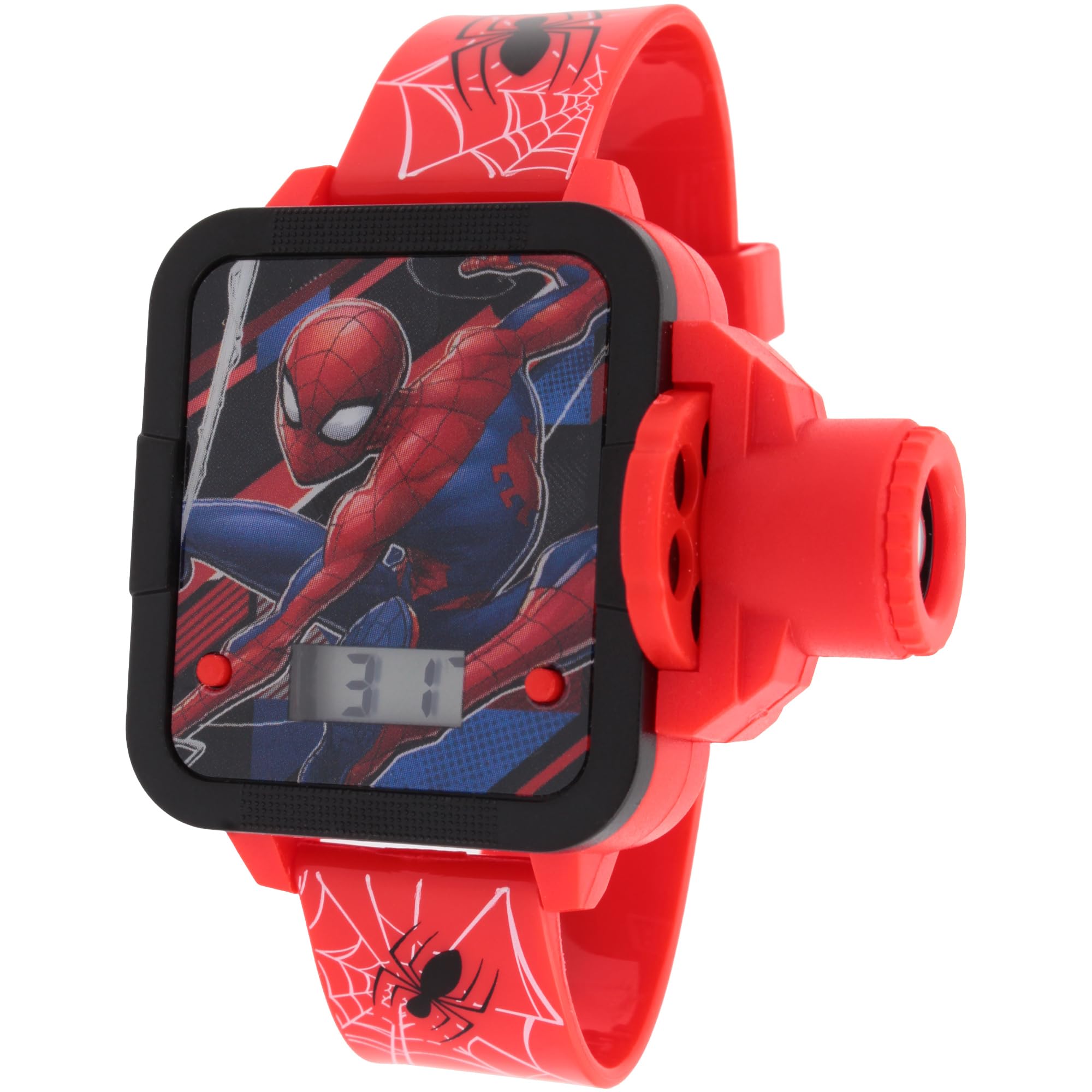 Marvel Spider-Man Kids Projector LCD Watch, Red, with LED Projection Images, Dig