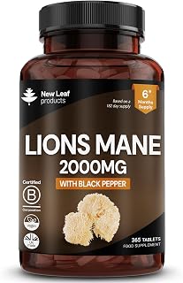 New Leaf Lions Mane Mushroom Supplement 2000mg - 365 High Strength Tablets