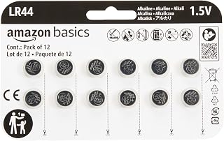 Amazon Basics 12-Pack LR44 Alkaline Button Cell Batteries, 1.5 Volt, Long Lasting Power, Mercury-Free