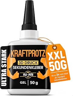 Super Glue 3D Printing Gel 50 g - PLA Filament Adhesive ABS PETG TPU ASA | Drip-free, gap-filling, vertical adhesive points, transparent, waterproof, heat-resistant, anti-drying tip, model making