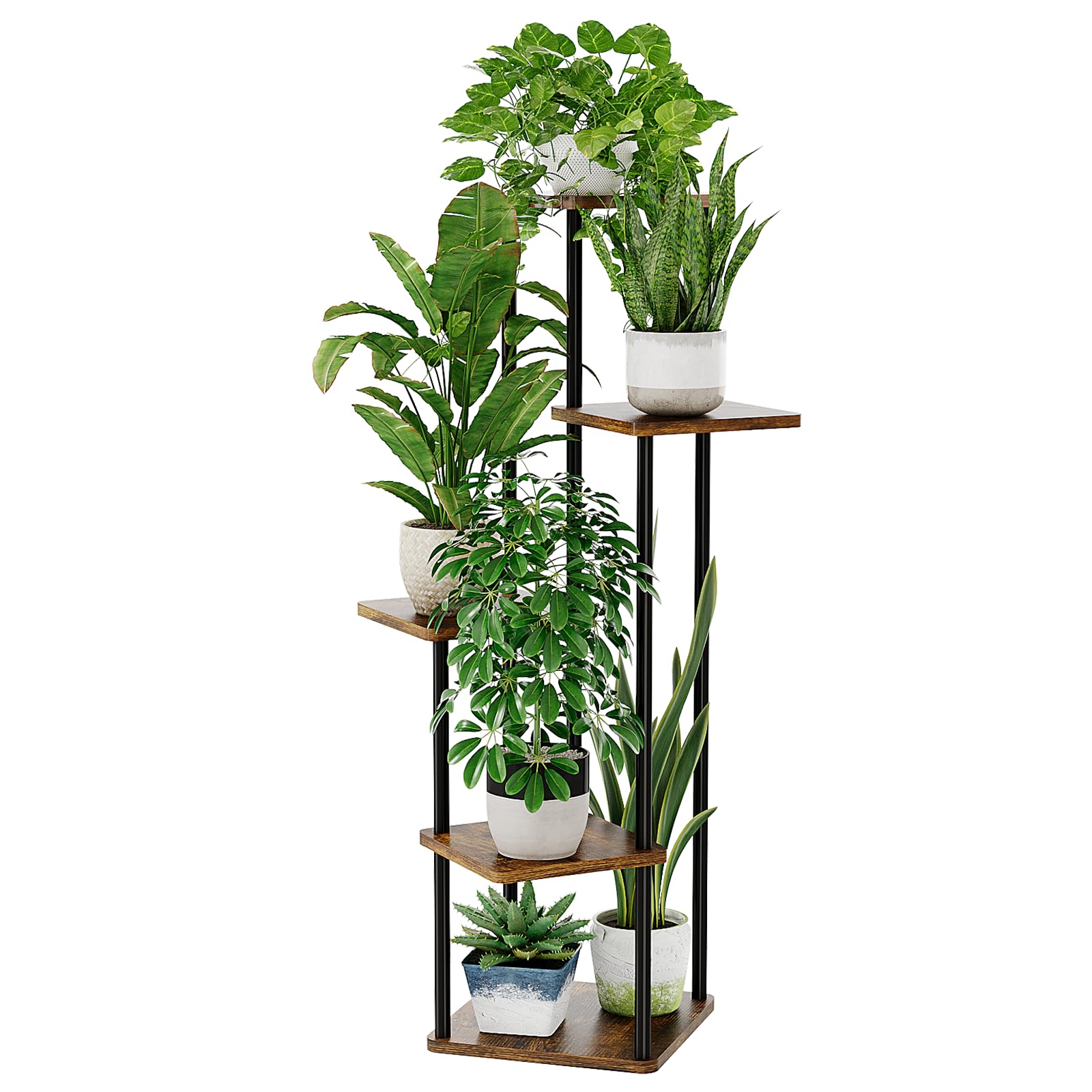 Bamworld 5 Tier 5 Potted Plant Stand Indoor, Tall Metal Plant Shelf for Multiple