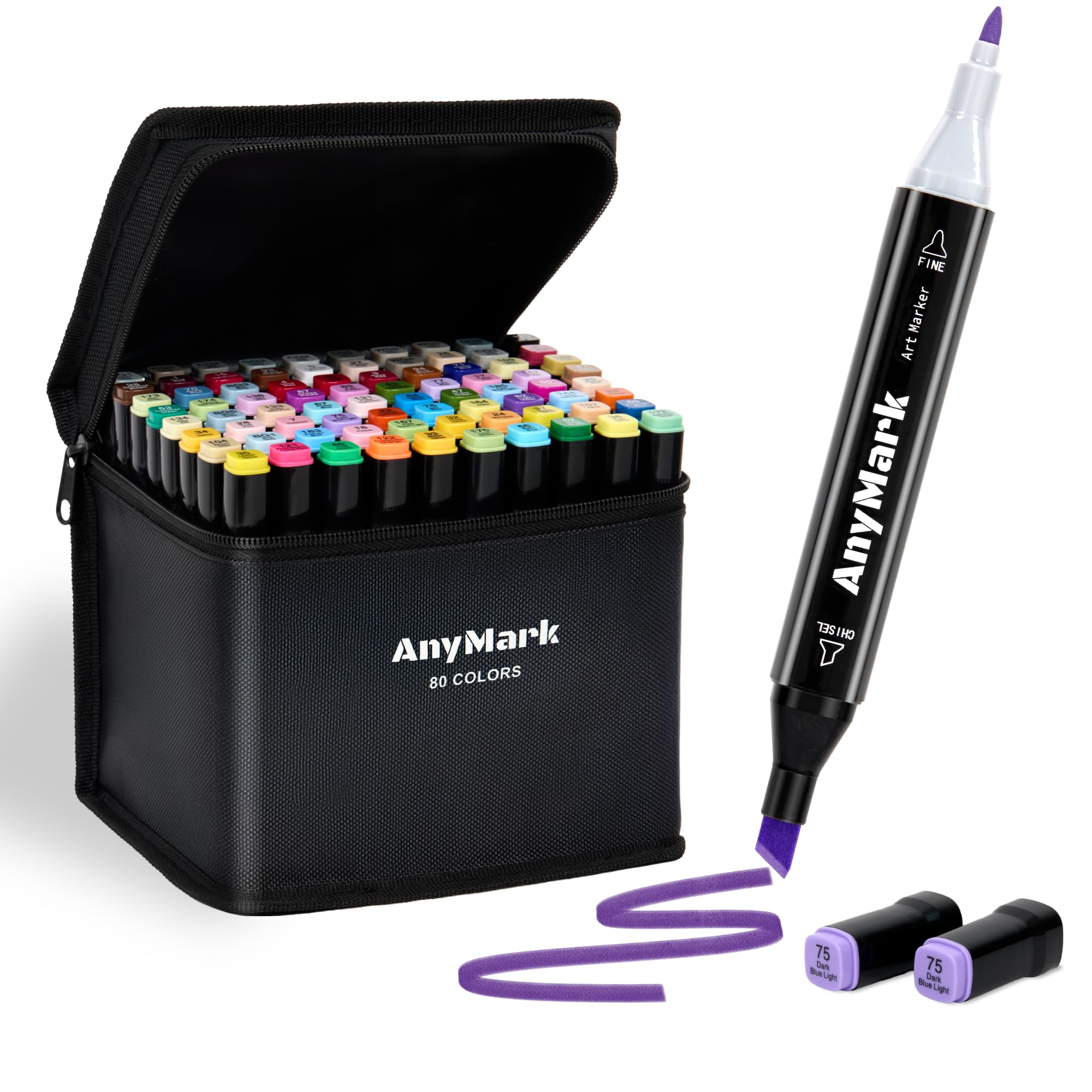 AnyMark Alcohol Markers, 80 Colors Dual Tip Art Coloring Markers Set