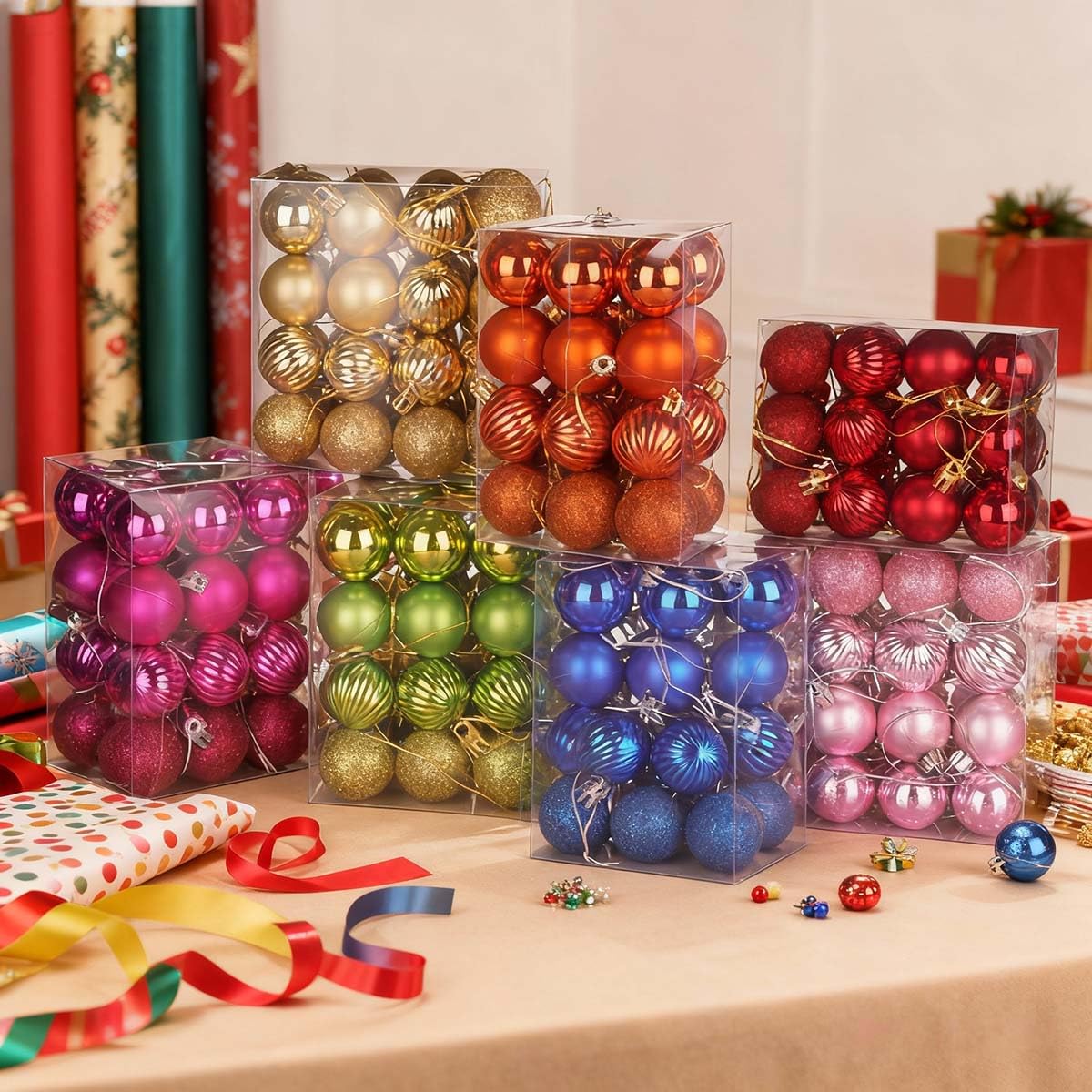 24 Pieces Shatterproof Christmas Ornaments, 3 Sets Plastic Hanging Balls for Xma