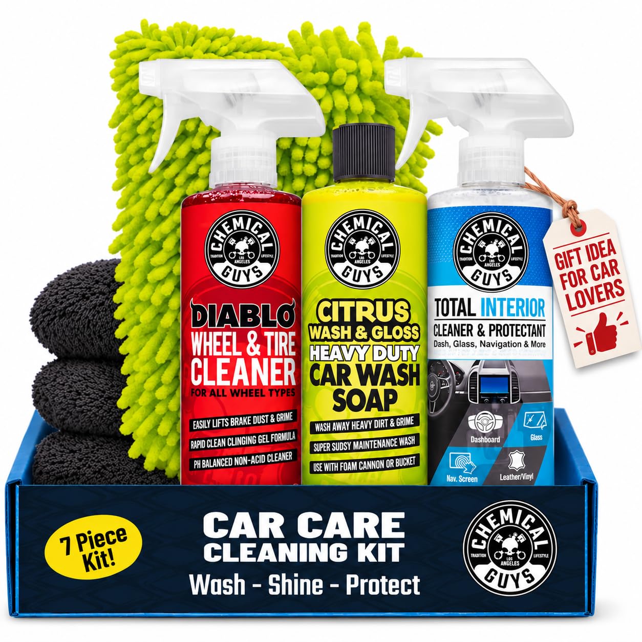 Chemical Guys, 7-Piece Car Cleaning Kit, Wash, Wheel & Interior Cleaners | Every