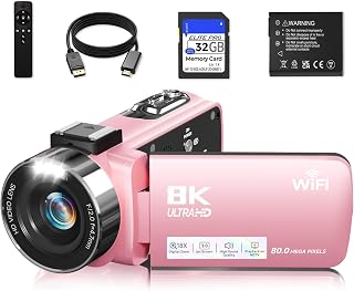 Camcorder, Video Camera 8K 80MP WiFi Cam Corder for YouTube Vlogging | 3" 270° Flip Touchscreen 18X Digital Zoom Camcorder Video Camera with 32GB SD Card, Batteries, Remote Control & Carrying Case