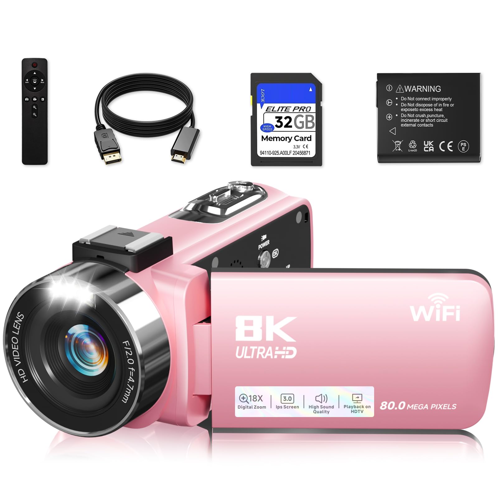 Camcorder, Video Camera 8K 80MP WiFi Cam Corder for YouTube Vlogging | 3" 270° F