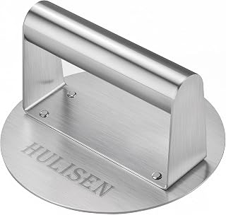HULISEN Burger Press, Stainless Steel Smash Burger Smasher for Griddle | 14 CM/5.5 Inch Flat Base, Even Pressure Distribution, Easy Patty Release, Works with Bacon Steak Cheese, Dishwasher Safe