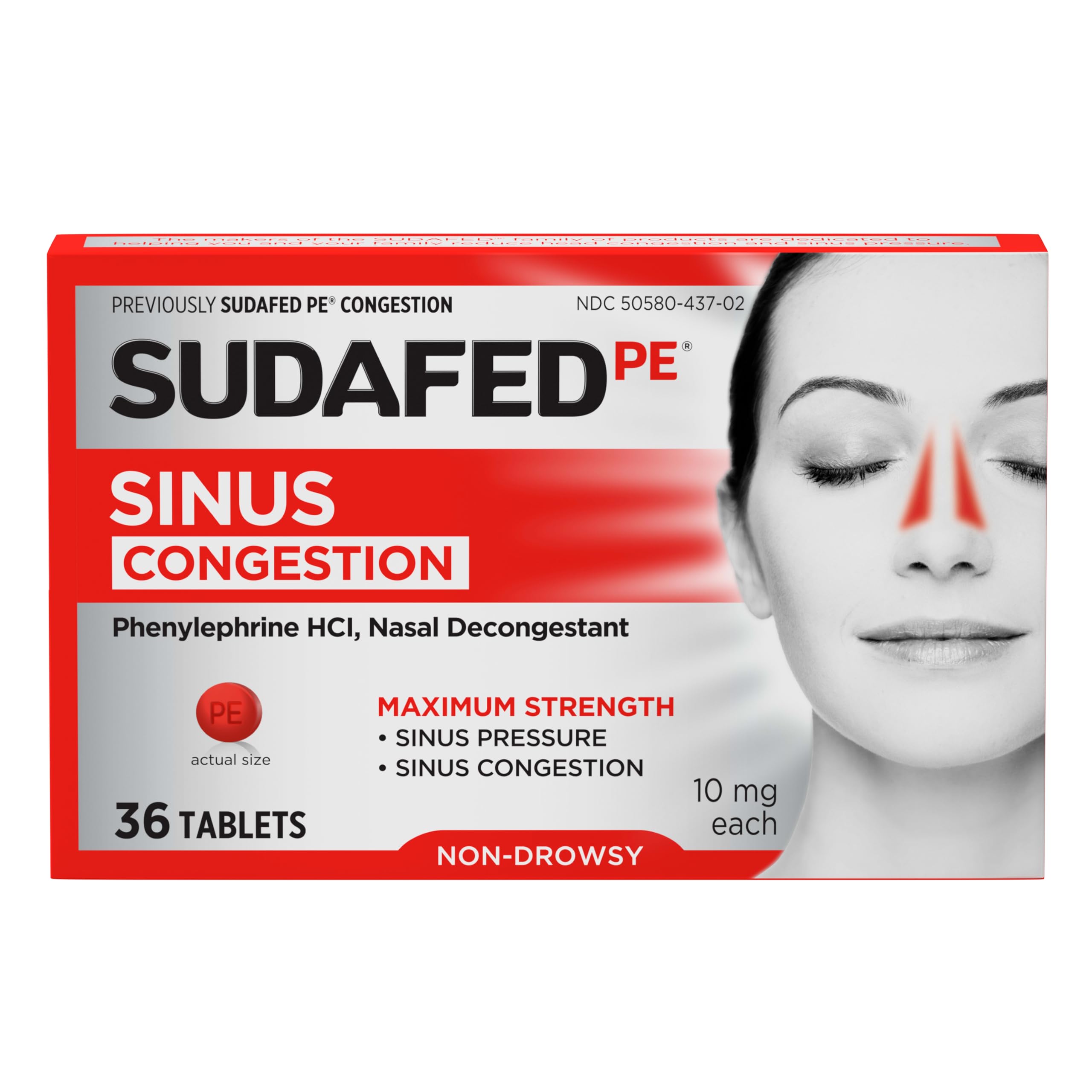 Sudafed PE Sinus Congestion Relief Tablets, 10 mg Phenylephrine HCI, 36 Ct | Max