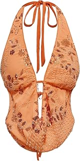 Verdusa Women's Y2K Sequin Cheetah Print Top Halter Going Out Outfits