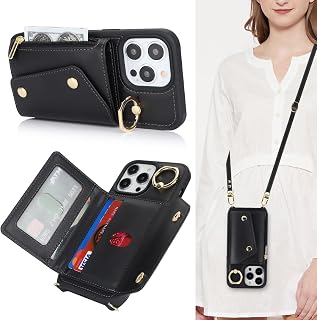 Lipvina Crossbody Wallet Case for iPhone 15 Pro Max,Black