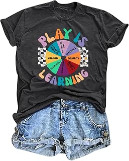 Play is Learning Teacher Shirt Women Preschool Daycare Teacher T Shirts Kindergarten Funny Teaching Tee Tops