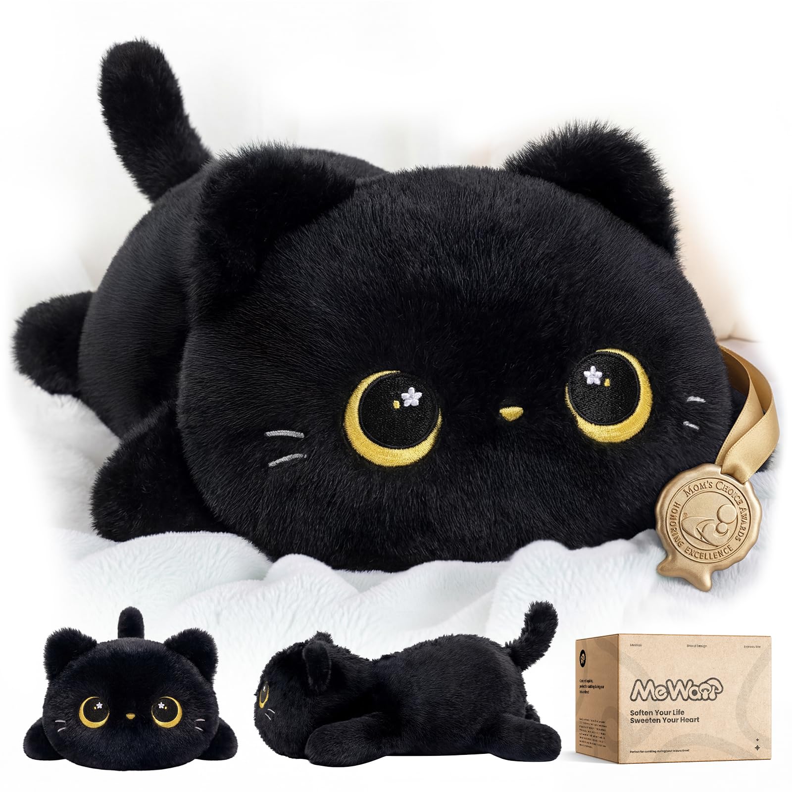 Mewaii Black Cat Plush Pillow Cute Plushies, Squishy & Huggable, 13 in | Cuddly 