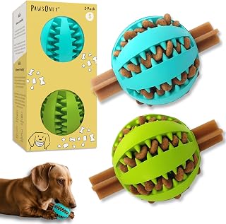 PawsOnly | Dog Treat Ball | Interactive Toy | Small Blue & Green, 2 Pack