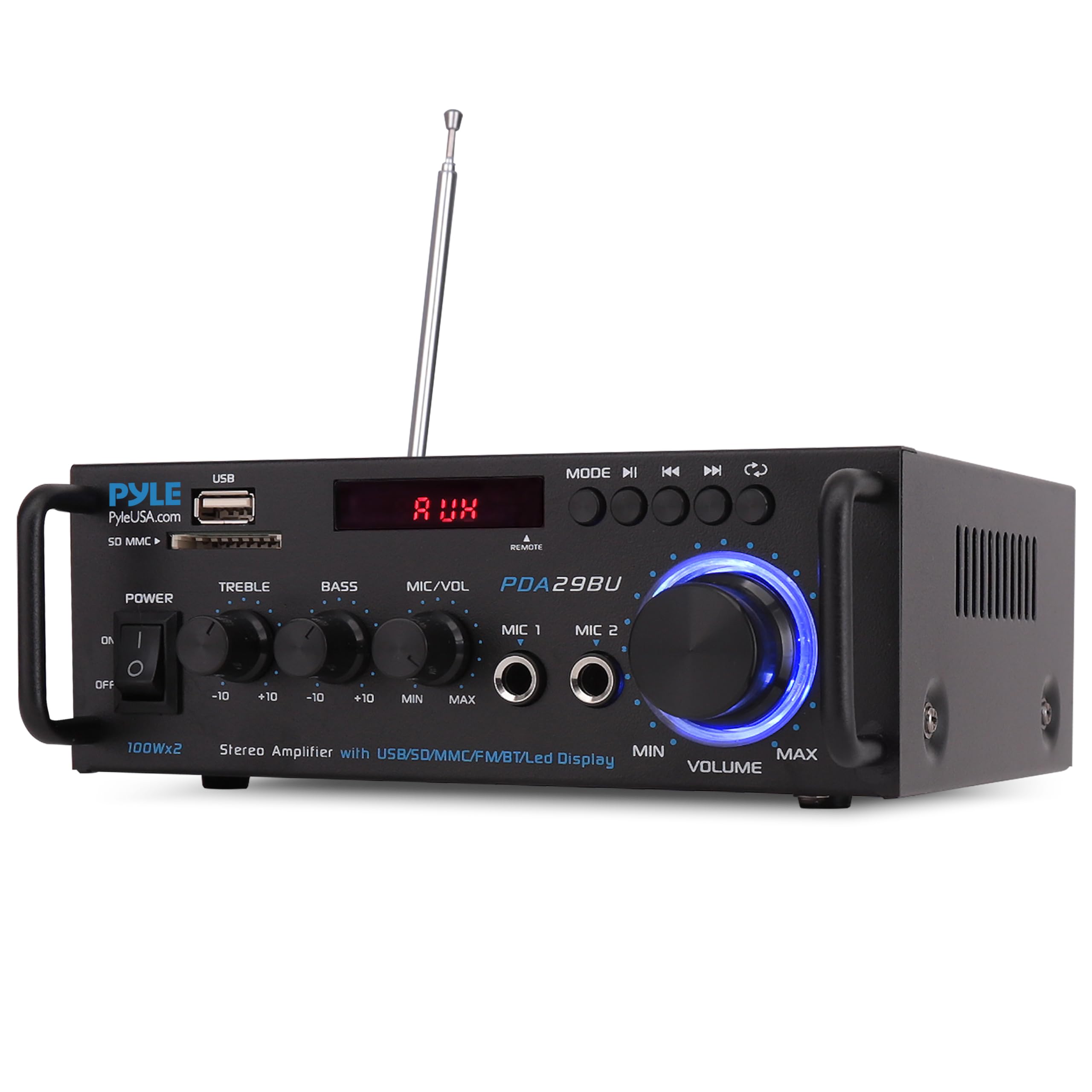 Pyle Stereo Amplifier - 200W Dual Channel Stereo Receiver w/RCA, USB, SD, MIC in