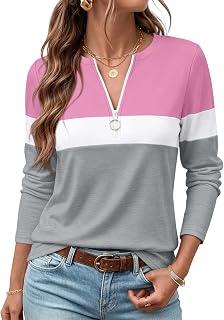 ORANDESIGNE Camicie a maniche lunghe da donna con cerniera a blocchi di colore top tuniche casual autunno signore tees