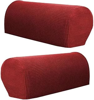SXNING 2 Pcs Couch Arm Covers Polyester Anti-Slip Armchair Cover Stretch Armrest Covers for Chairs Sofa, Furniture Protector Washable Armchair Slipcovers (Wine Red)