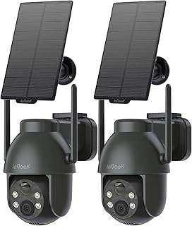 ieGeek Security Cameras Wireless Outdoor, 360°PTZ 2.4G WiFi Camera System for Home Exterieur Surveillance, Solar & Battery Powered Cam with 2K Color Night Vision, Smart Siren, Motion Sensor (2 Pack)