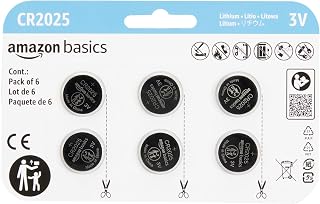Amazon Basics 6-Pack CR2025 3V Lithium Coin Cell Batteries, Long Lasting Power, Mercury-Free, Child Safety Packaging