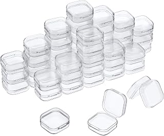 SATINIOR 48 Packs Clear Small Plastic Containers Transparent Storage Box with Hinged Lid for Small Items Crafts Jewelry (1.37 x 1.37 x 0.7 Inches)