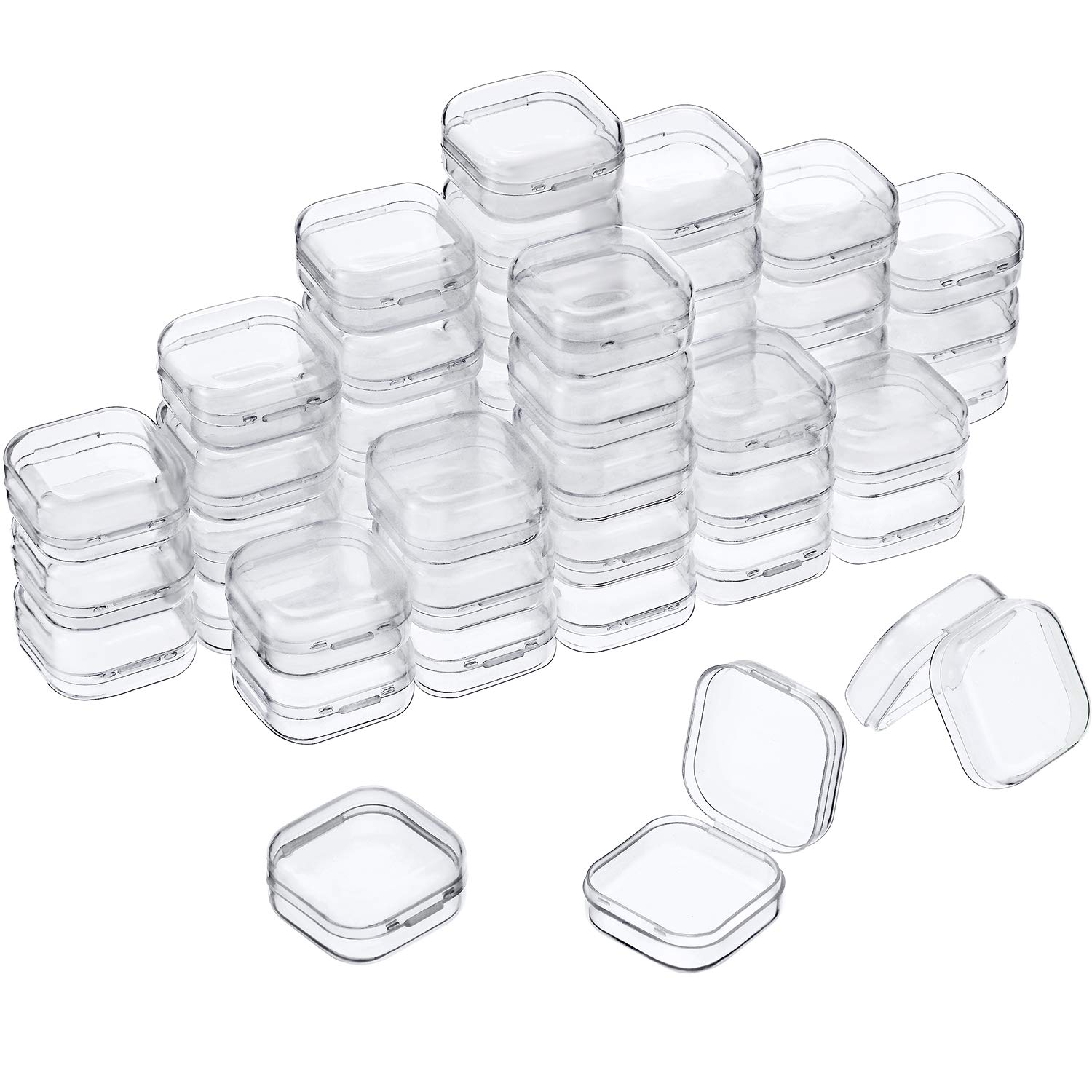 SATINIOR 48 Packs Clear Small Plastic Containers Transparent Storage Box with Hi