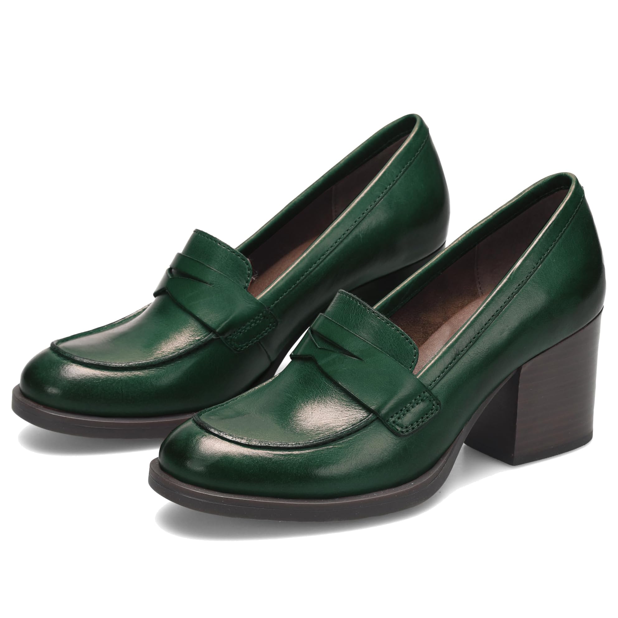 SHODENSE Women Vintage Chunky Heel Loafers Pumps Platform Round Closed Toe Oxfor