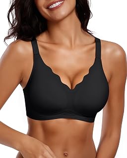Vertvie Women's Seamless Bra Wirefree Non-Wired Push Up Full Coverage Comfortable Scalloped Bra