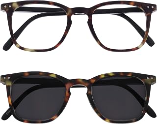OPULIZE Bex Men's Double Pack Reading Glasses with Large Sun Reader Tortoise Matte Brown RS64-2 +2.50